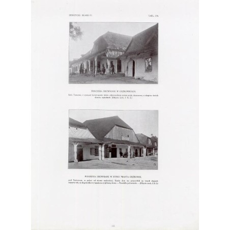 Zubrzycki: Skarb 4. Tabl. 374. [1] Podcienia drewniane w Ciężkowicach [2] Podcienia drewniane w rynku miasta Ciężkowic / "ZUBRZ