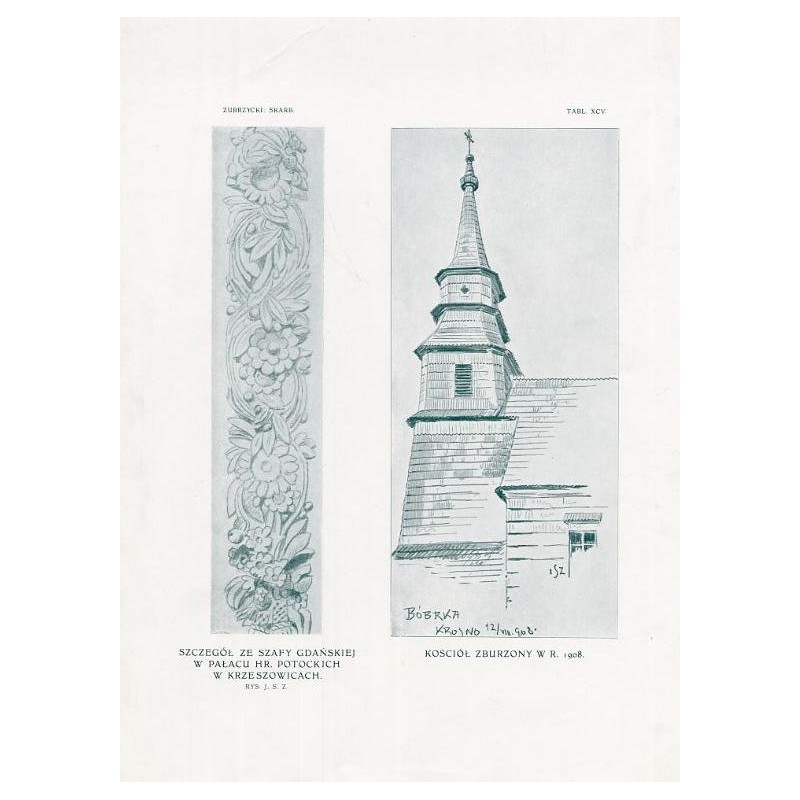 Zubrzycki: Skarb 1. Tabl. 45. [1] Szczegół ze szafy gdańskiej w pałacu hr. Potockich w Krzeszowicach [2] [Bóbrka Krosno 12/VIII