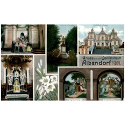 Gruss aus dem Wallfahrtsort Albendorf i./Schl. Kalvarienberg. Osterberg-Denkmal. Wallfahrts-Kirche. Hochaltar. Ursprung. Engelba
