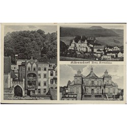 Albendorf Bez. Breslau. Fritz Geyer's Gasthaus zur süßen Ecke. Gesamtansicht. Wallfahrstsbasilika