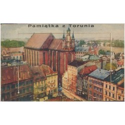 Pamiątka z Torunia. [1] Ogólny widok Rynku Staromiejskiego. [2] Kościół Garnizonowy i św. Jakuba. [3] Teatr Miejski. [4] Ratusz.