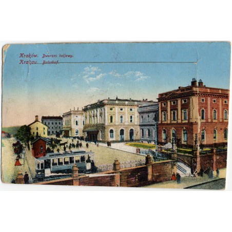 Kraków. Dworzec kolejowy. Krakau. Bahnhof. / leporello: 1) Wawel. 2) Kościół Maryacki i Sukiennice. 3) Kościół N.P. Maryi od str