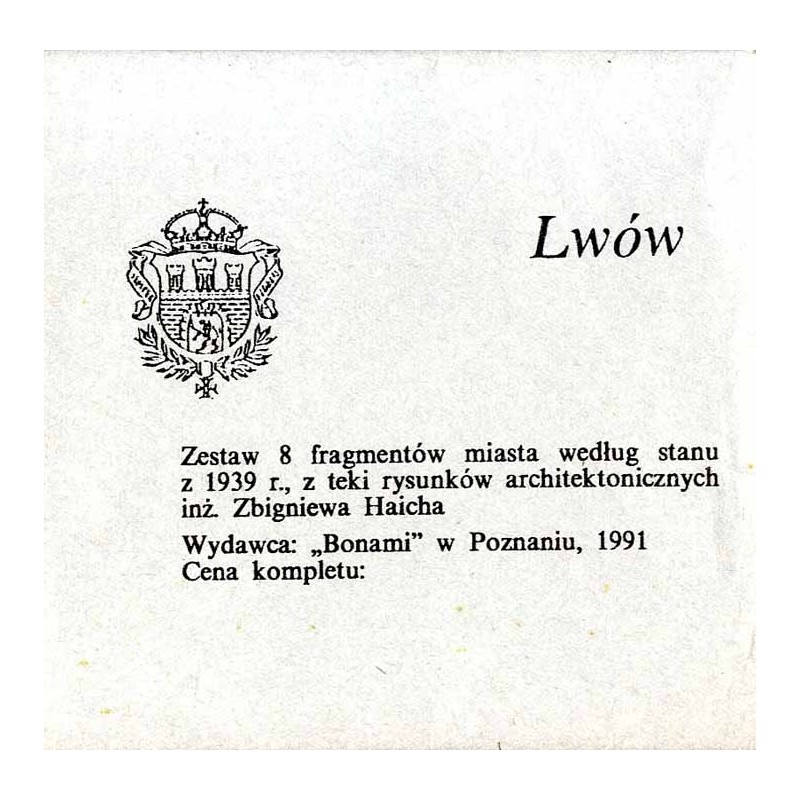 Lwów. Zestaw 8 fragmentów miasta według stanu z 1939 r., z teki rysunków architektonicznych inż. Zbigniewa Haicha