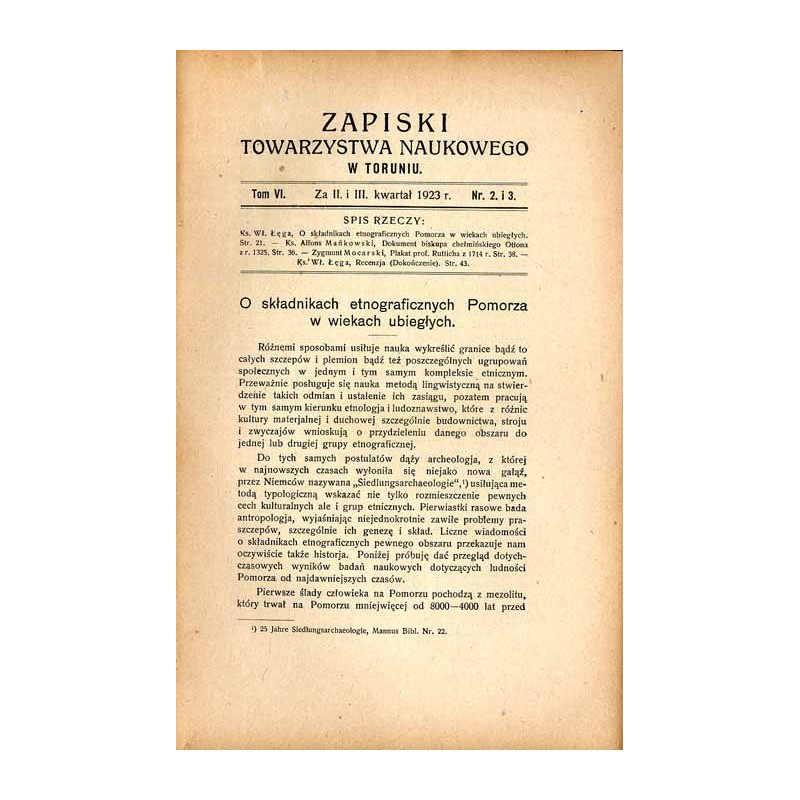 Zapiski Towarzystwa Naukowego w Toruniu. T. 6 (1923). Nr 2 i 3 (II. i III. kwartał 1923) / O składnikach etnograficznych Pomorza
