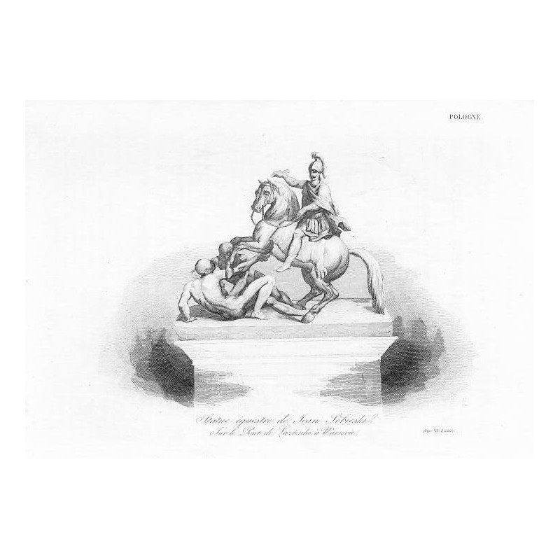 "Statue équestre de Jean Sobieski, Sur le Pont de Lazienki à Varsovie."