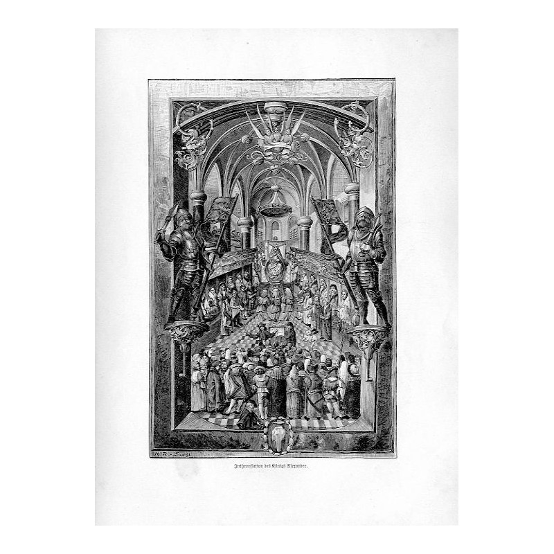 "Inthronisation des Königs Alexander. / Miniatur im Pontificale des Erasmus Ciołek nach dem Original im Czartoryskischen Museum