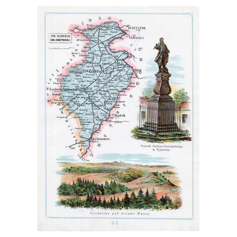 "44 POW. MAZOWIECKI GUB. ŁOMŻYŃSKIEJ. Pomnik Stefana Czarnieckiego w Tykocinie. Grodzisko pod wsiami Wnory."