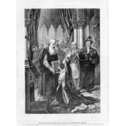 "Królowa Jadwiga odprzysięgająca potwarz rzuconą na nią przez Gniewosza z Dalewic. Kopia obrazu olejnego J. Simmlera. (Podług fo