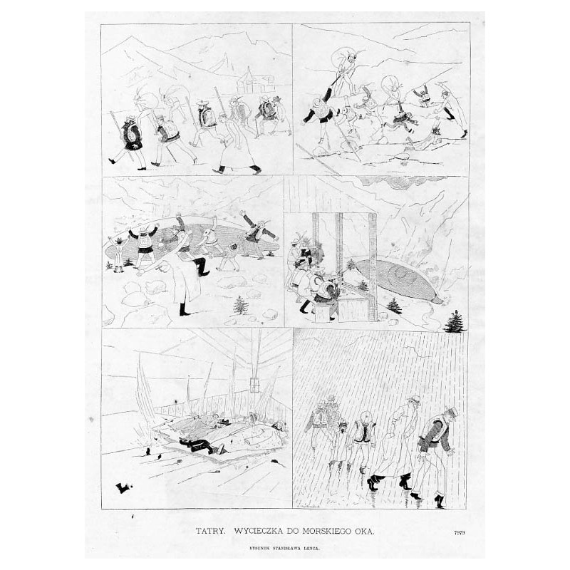 Zakopane: Wycieczka do Morskiego Oka. Rysunek Stanisława Lenca / "ZAKOPANE: WYCIECZKA DO MORSKIEGO OKA. RYSUNEK STANISŁAWA LENCA
