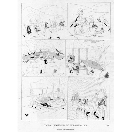 Zakopane: Wycieczka do Morskiego Oka. Rysunek Stanisława Lenca / "ZAKOPANE: WYCIECZKA DO MORSKIEGO OKA. RYSUNEK STANISŁAWA LENCA