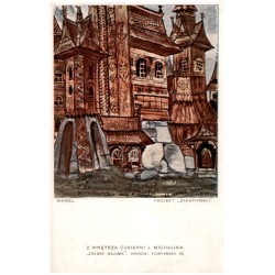 Wawel. Projekt "Zakopiański". Z wnętrza cukierni J. Michalika. "Zielony Balonik". Kraków, Floryańska 45. / Rewers: Hej! nasz bac