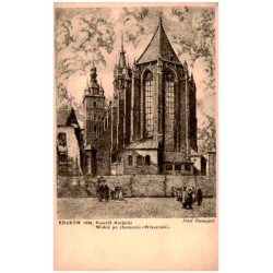 Kraków 1934. Kościół Marjacki. Widok po zburzeniu "Wikarówki" Józef Pieniążek / Rewers: Kościół Marjacki wedł. akwaforty J. Pien