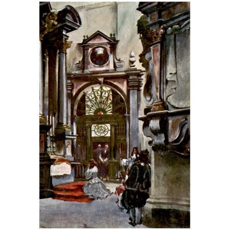 Kaplica Gamrata. Z boku Królowa Marysieńka modli się u stopni ołtarza św. Krzyża o zwycięstwo nad Turkami. Gamratkapelle. La cha