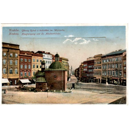 Kraków. Główny Rynek z kościołem sw. Wojciecha. Krakau. Haupteingang und St, Adalbertkirche. / leporello: Wawel - Königsschloss.