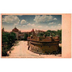 Krakau. Bastei mit Floriantor. - Kraków. Barbakan z Bramą Floriańską.
