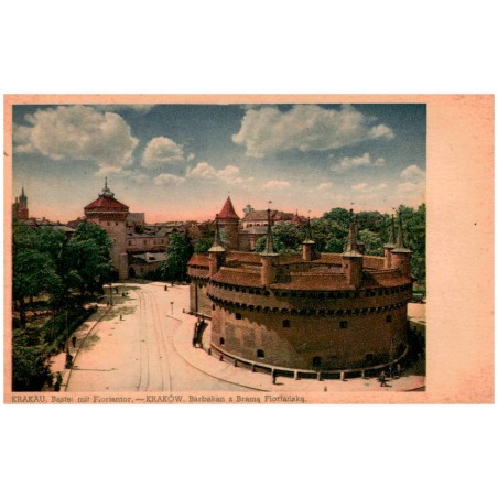 Krakau. Bastei mit Floriantor. - Kraków. Barbakan z Bramą Floriańską.
