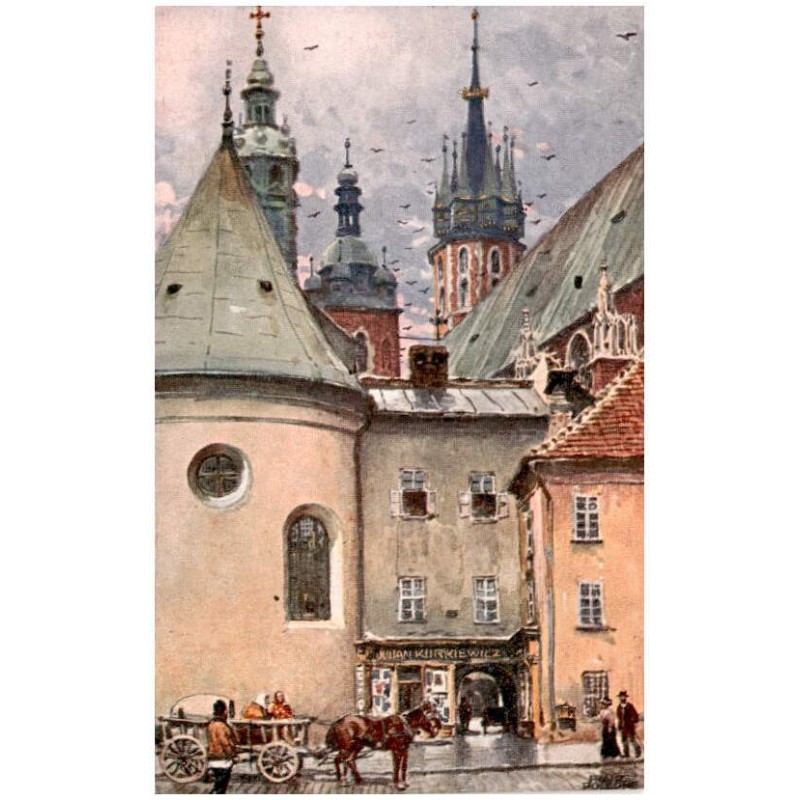 10. Der Turm des alten Rathauses. Wieża starego ratusza (faktycznie Mały Rynek). Künstlerkarte der "Krakauer Zeitung". Reinertra