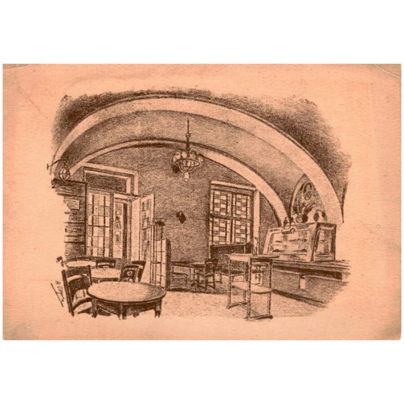 Kraków. Najstarsza restauracja J. Wentzl ("pod Obrazem") Rynek Główny 19 naprzeciw kościółka św. Wojciecha. Rys. A. Bryndza - fr