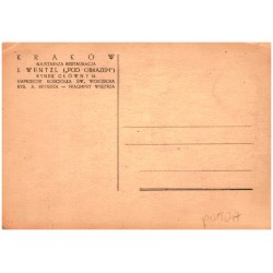 Kraków. Najstarsza restauracja J. Wentzl ("pod Obrazem") Rynek Główny 19 naprzeciw kościółka św. Wojciecha. Rys. A. Bryndza - fr