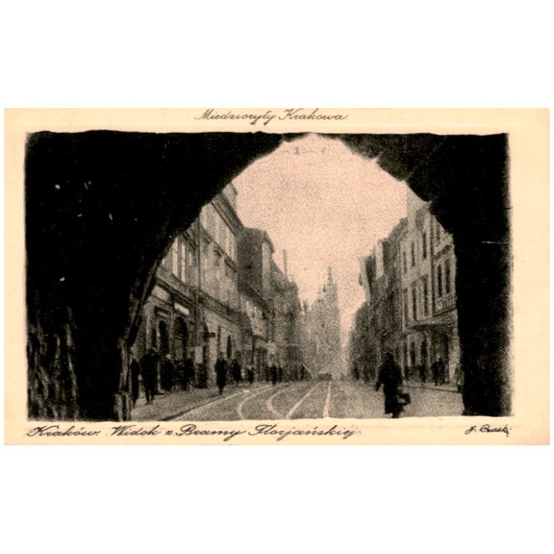 Miedzioryty Krakowa. Kraków. Widok z Bramy Florjańskiej. J. Czaski