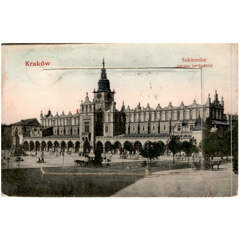 Kraków. Sukiennice (strona wschodnia) / leporello: Widok Zamku Krakowskiego (strona wschodnia). Rynek główny. Teatr Miejski w Kr