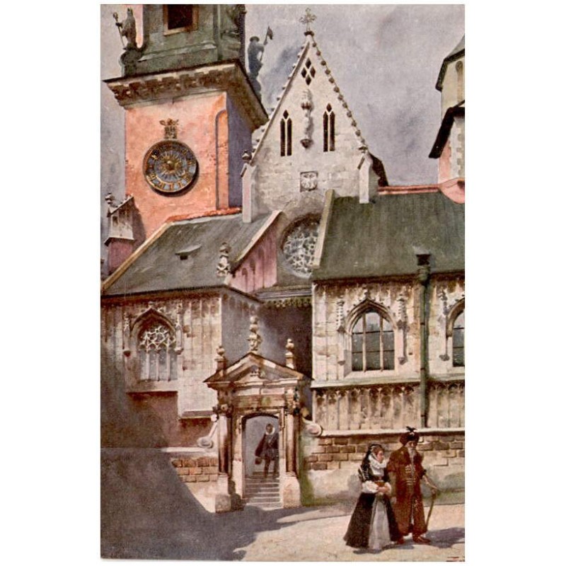 Fronton Katedry Wawelskiej od strony głównego wejścia. Dom (Vorderseite). La Cathedrale. St. Tondos i W. Kossak pinx.