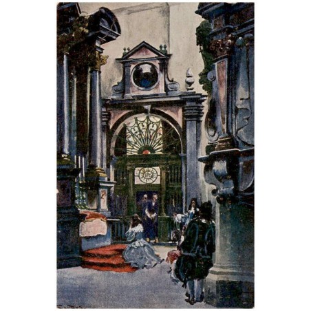 Kaplica Gamrata. Z boku Królowa Marysieńka modli się u stopni ołtarza św. Krzyża o zwycięstwo nad Turkami. Gamratkapelle. La cha