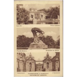 Pozdrowienie z Warszawy. Souvenir de Varsovie. Łazienki. Palais Łazienki. Pomnik Szopena. Monument du Chopin. Uniwersytet. L'Uni