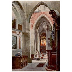 Boczna nawa z widokiem na kaplicę Królowej Zofii. W pośrodku otwór prowadzący do krypty Mickiewicza. Seitenschiff im Hintergrun