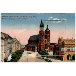 Kraków. Główny Rynek z kościołem N. Panny Maryi. Krakau. Hauptring und Marienkirche. / leporello: Wawel - Königsschloss. Kościół