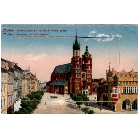 Kraków. Główny Rynek z kościołem N. Panny Maryi. Krakau. Hauptring und Marienkirche. / leporello: Wawel - Königsschloss. Kościół
