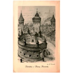 Barbakan z Bramą Floriańską. rys. J. Gumowski