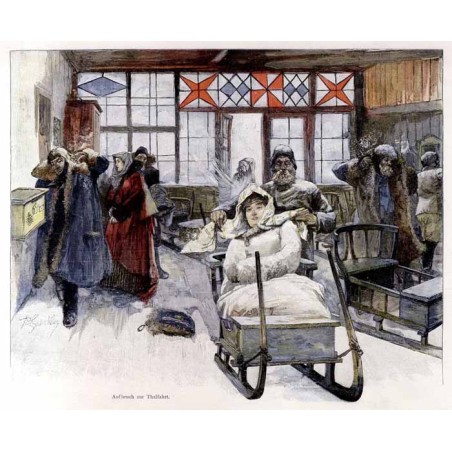 "Eine Hörner-Schlittenfahrt. Aufbruch zur Thalfahrt."