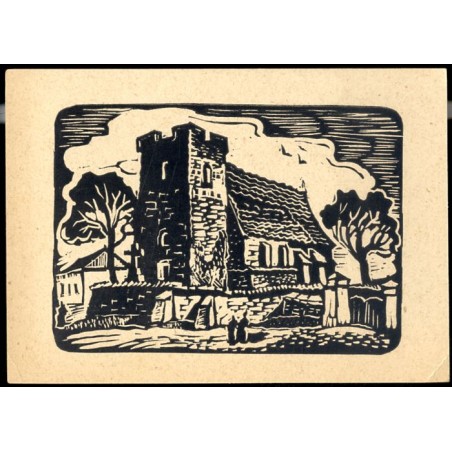 "I. NOWAKOWSKA-ACEDAŃSKA Gliwice, Najstarszy Kościółek romański. linoryt" / Kościół św. Bartłomieja