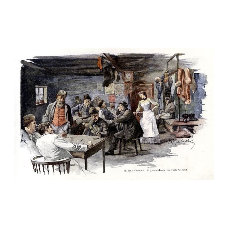Karkonosze / [1] "In der Führerstube. Originalzeichnung von Fritz Gehrke." [2] "Umgeworfen. Originalzeichnung von Fritz Gehrke.