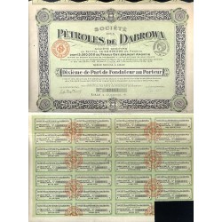 "SOCIÉTÉ DES PÉTROLES DE DABROWA. SOCIÉTÉ ANONYME. Dixieme de Part de Fondateur au Porteur Lille 17.06.1920 1/10 części udziału