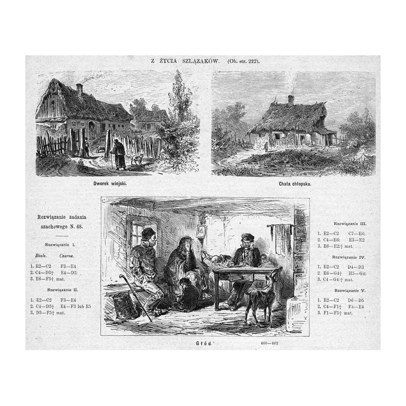 "[1] Dworek wiejski. [2] Chata chłopska. [3] Głód. 460-462"