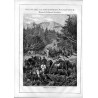 Polowanie na niedźwiedzia w Karpatach. Rysunki Juliusza Kossaka: [1] "Wyjazd na połoninę i przeprawa przez strumyk górski. 594"