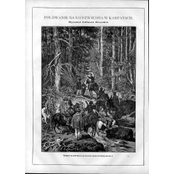 Polowanie na niedźwiedzia w Karpatach. Rysunki Juliusza Kossaka: [1] "Wyjazd na połoninę i przeprawa przez strumyk górski. 594"