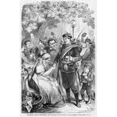 "Aus Breslau. Noch ein Abschiedsfeidel. Nach einer Skizze von Adolph Dreßler, auf Holz gezeichnet von Gustav Kühn. (S. 6.)"