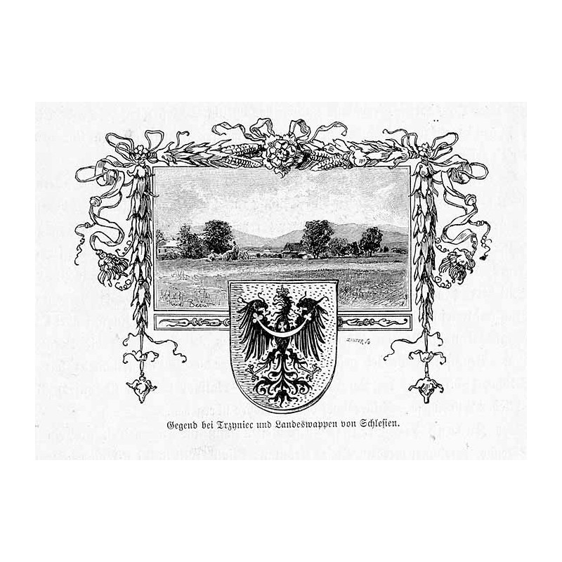 "Gegend bei Trzyniec und Landeswappen von Schlesien."