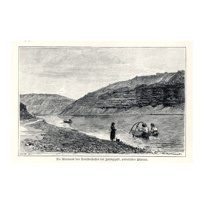 "Die Uferwand des Dniesterflusses bei Zaleszczyki, podolisches Plateau."