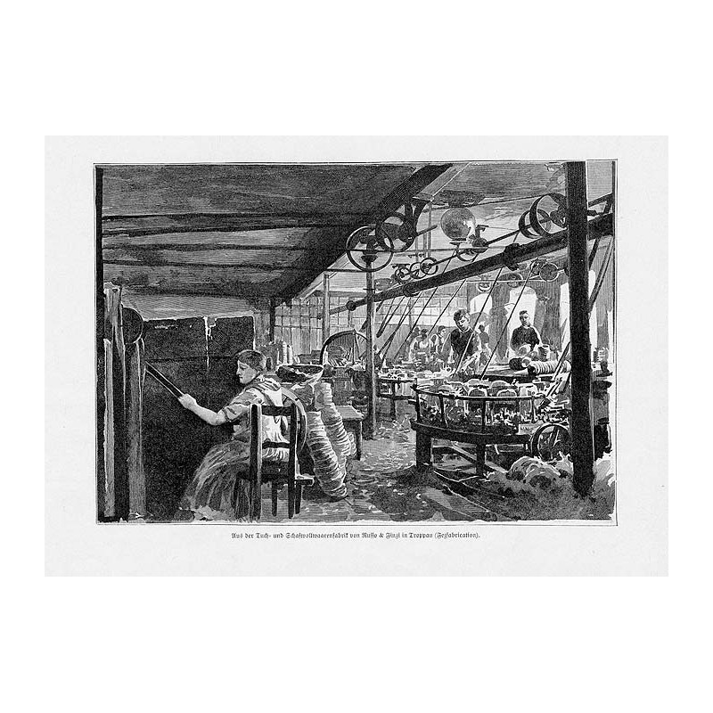 "Aus der Tuch und Schafwollwaarenfabrik von Russo & Finzi in Troppau  (Fezfabrication)."