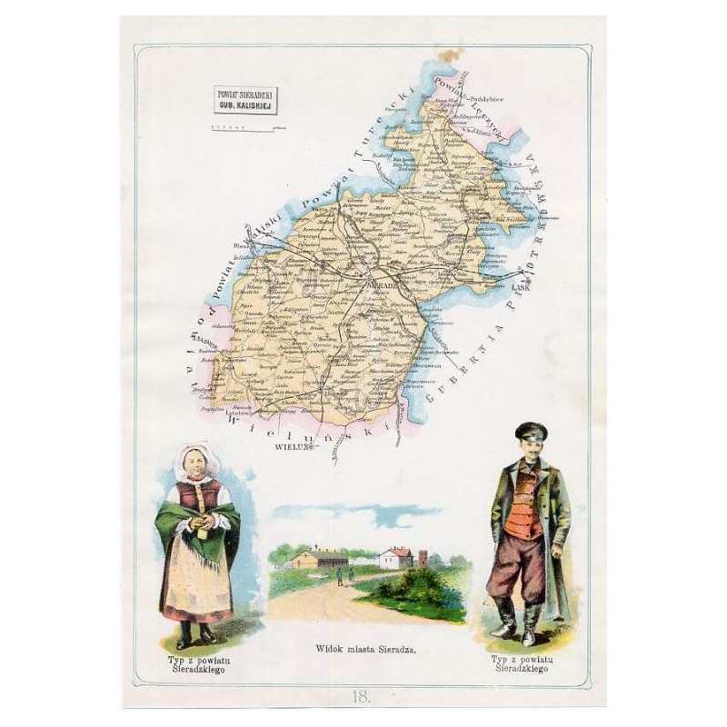 18. Powiat Sieradzki Guberni Kaliskiej / "18. POW. SIERADZKI GUB. KALISKIEJ Typ z powiatu Sieradzkiego. Widok miasta Sieradza. T