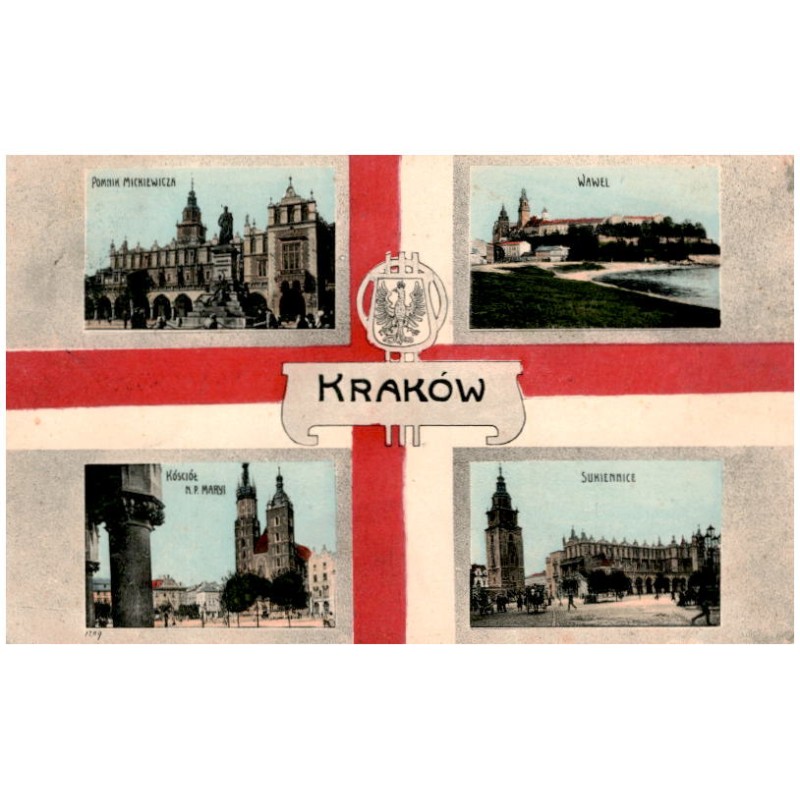 Kraków. Pomnik Mickiewicza. Wawel. Kościół N. P. Maryi. Sukiennice