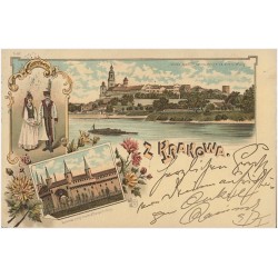 Z Krakowa. Widok Zamku Krakowskiego od strony Wisły. Rotunda przy bramie Floryańskiej