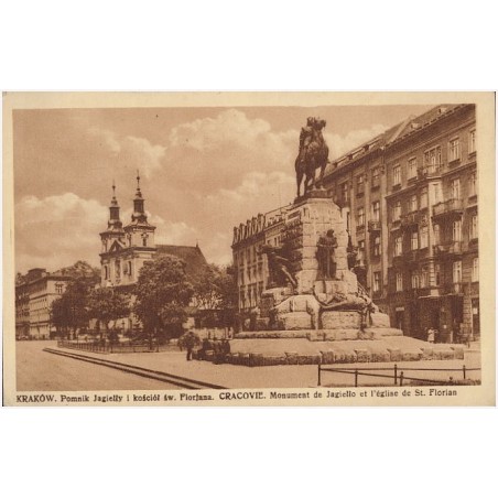 Kraków. Pomnik Jagiełły i kościół św. Florjana. Cracovie. Monument de Jagiełło et l'église de St. Florian