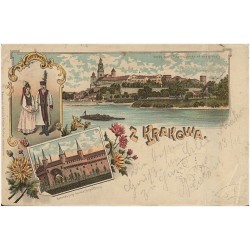 Z Krakowa. Widok Zamku Krakowskiego od strony Wisły. Rotunda przy bramie Floryańskiej