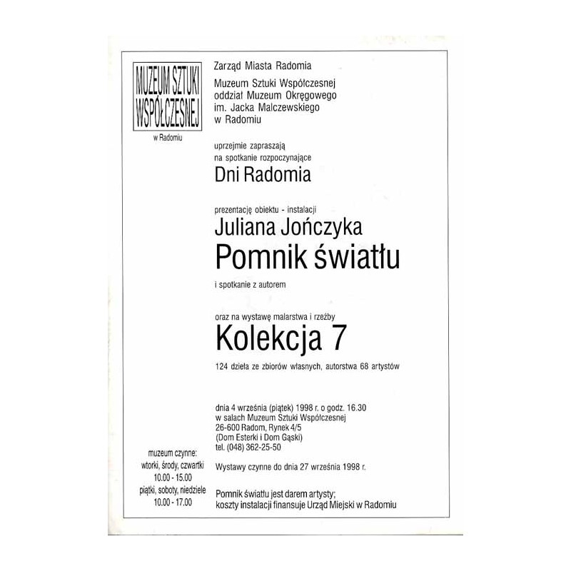 Julian Jończyk. Pomnik światu / Radom 1998 Muzeum Sztuki Współczesnej