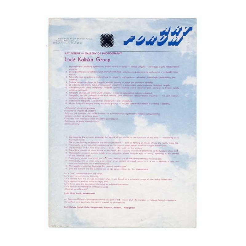 Art Forum - Gallery of Photography. Łódź Kaliska Group / Łódź, 05.80.